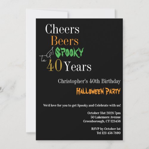 40th Birthday Halloween Cheers Beers Spooky Party Invitation