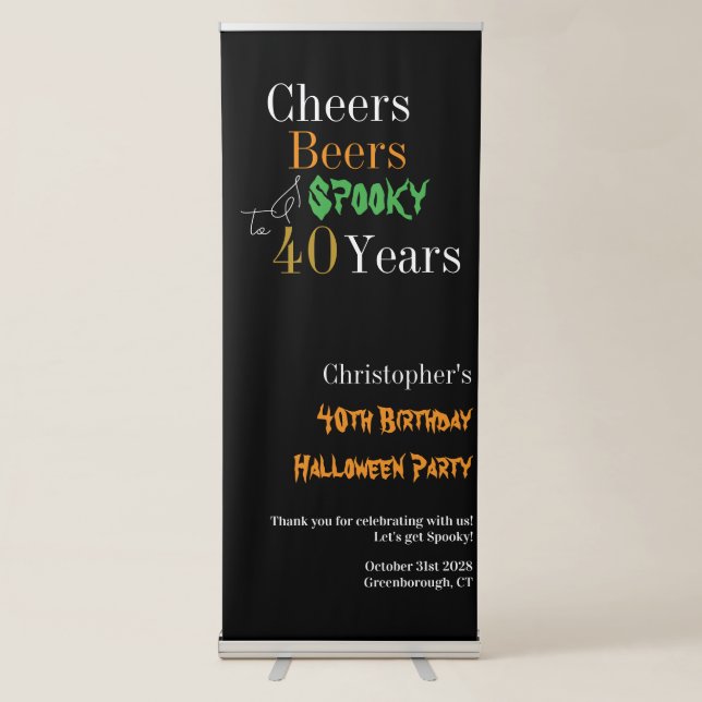 40th Birthday Halloween Spooky Party Welcome  Retractable Banner (Front)