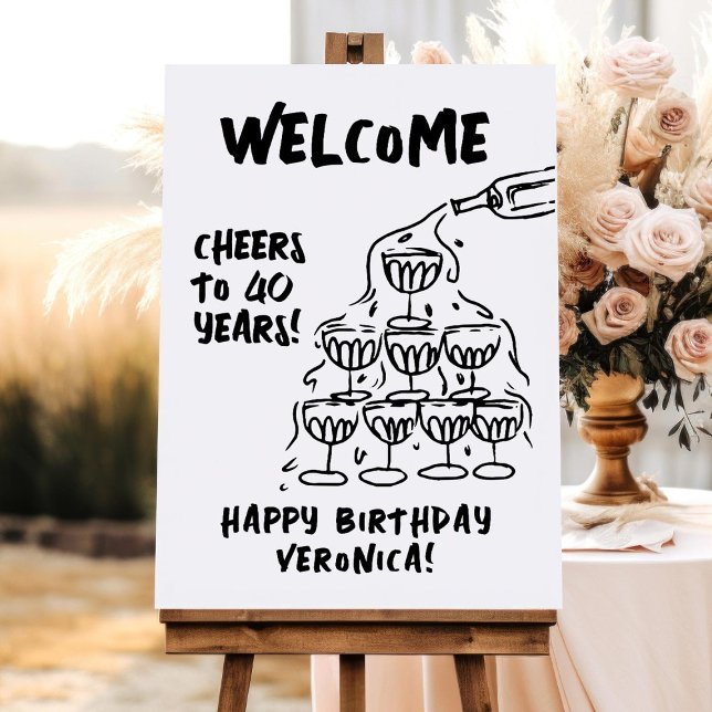 40th Birthday Hand Drawn Champagne Welcome Sign (Creator Uploaded)