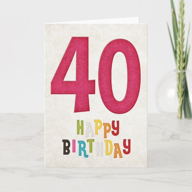 40th Birthday Happy Birthday Card Design 3 (Front)