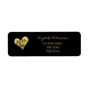 40th Birthday Hello 40 Black Faux Gold Heart Label
