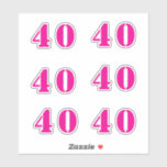 40th Birthday Hot Pink Number Forty Custom Age Sticker