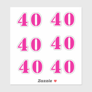40th Birthday Hot Pink Number Forty Custom Age Sticker