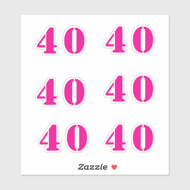 40th Birthday Hot Pink Number Forty Custom Age Sticker (Sheet)