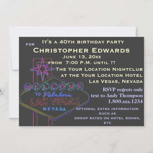 40th Birthday in Las Vegas for Male Invitation (Front)