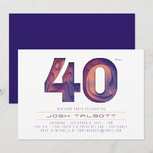 40th Birthday in Modern Purple and Gold Invitation
