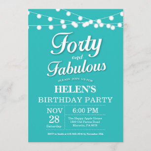 40th Birthday Invitatio Aqua Turquoise Fabulous Invitation