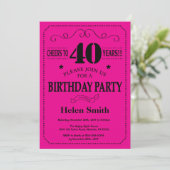 40th Birthday Invitation Black and Hot Pink | Zazzle