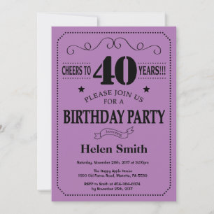 40th Birthday Invitation Black and Purple
