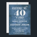 40th Birthday Invitation Blue Linen Rustic Cheers<br><div class="desc">A rustic 40th birthday party invitation in blue linen burlap with white type that says cheers to 40 years. Great for casual birthday celebrations. Suitable for men's or women's birthday parties.</div>