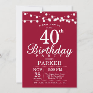 40th Birthday Invitation Burgundy Red