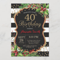 40th Birthday Invitation. Christmas Red Black Gold Invitation