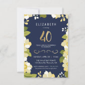 40th Birthday Invitation, Customize Floral w/ Gold Invitation (Front)