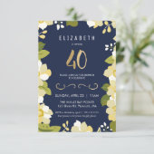 40th Birthday Invitation, Customize Floral w/ Gold Invitation (Standing Front)