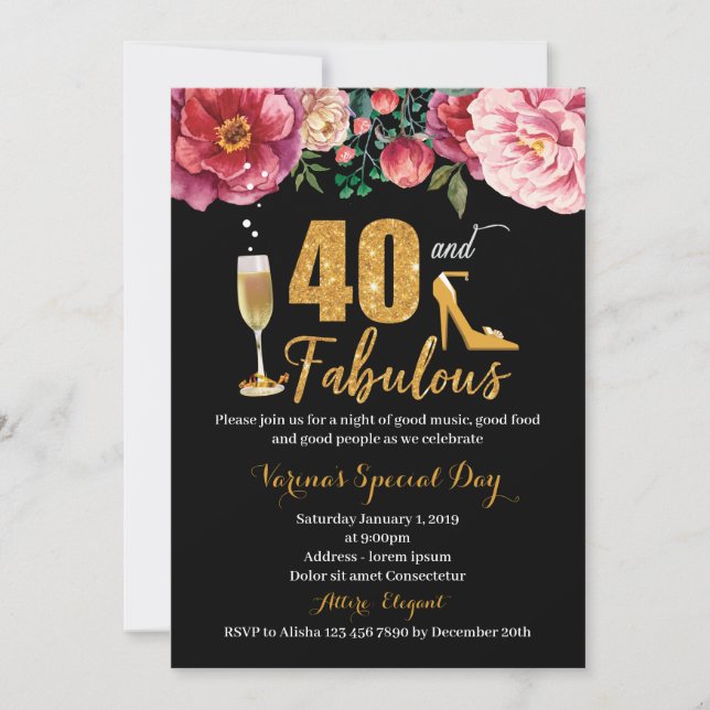 40th Birthday Invitation for Women (Front)