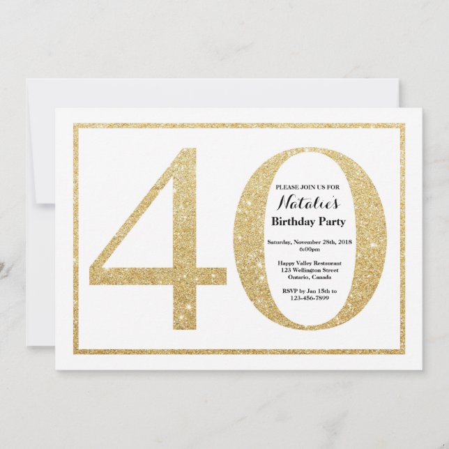 40th Birthday Invitation Gold Glitter (Front)