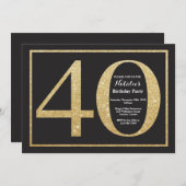 40th Birthday Invitation Gold Glitter Chalkboard (Front/Back)