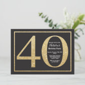 40th Birthday Invitation Gold Glitter Chalkboard (Standing Front)