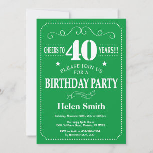 40th Birthday Invitation Green and White