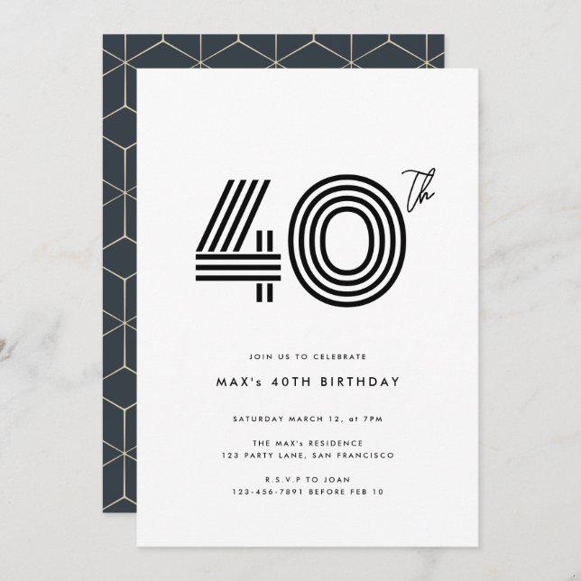 40th Birthday Invitation Light Minimal (Front/Back)