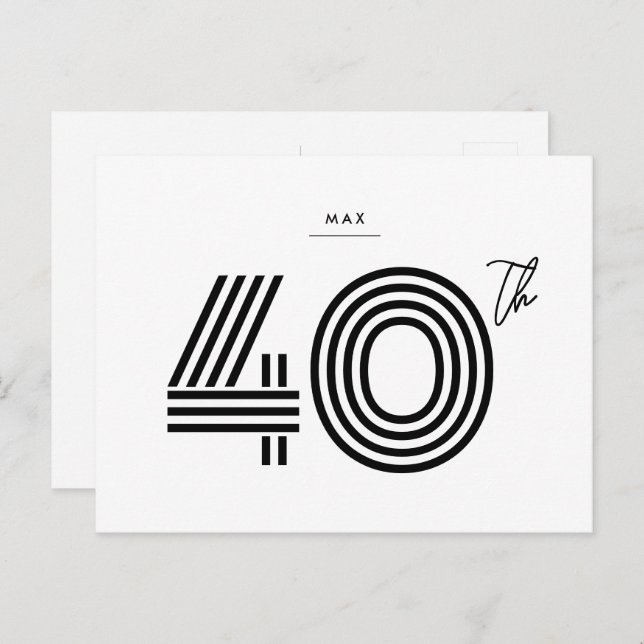 40th Birthday Invitation Minimalist Postcard (Front/Back)