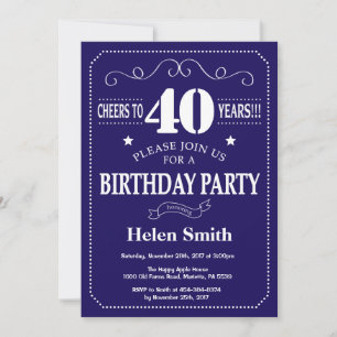 40th Birthday Invitation Navy Blue and White