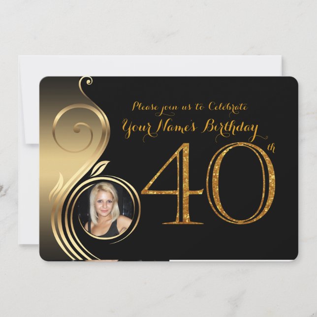 40th,Birthday Invitation,Number Glitter Gold,Photo Invitation (Front)