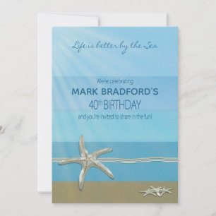 40th Birthday Invitation, Ocean, Starfish, Name Invitation