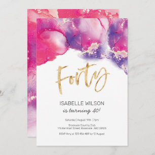 40th Birthday Invitation pink Abstract Watercolor
