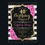 40th Birthday Invitation Pink Black White Stripes<br><div class="desc">40th Birthday Invitation
Elegant black white pink design with faux glitter. Black and white stripes with pink roses. Perfect for an elegant birthday party.</div>