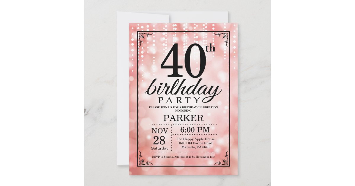 40th Birthday Invitation Pink Glitter | Zazzle