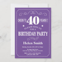 40th Birthday Invitation Purple and White
