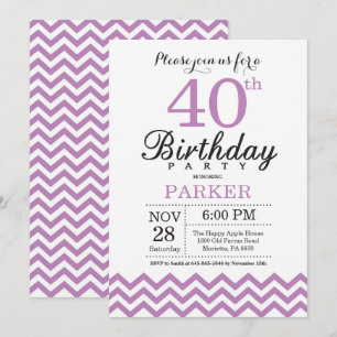 40th Birthday Invitation Purple Chevron