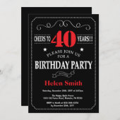 40th Birthday Invitation Red and Black Chalkboard (Front/Back)