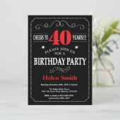 40th Birthday Invitation Red and Black Chalkboard (Standing Front)