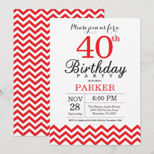 40th Birthday Invitation Red Chevron