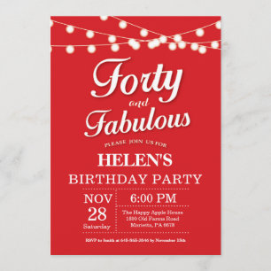40th Birthday Invitation Red Fabulous