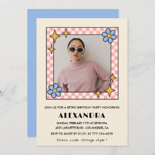 40th birthday invitation Retro Groovy Blue Flowers