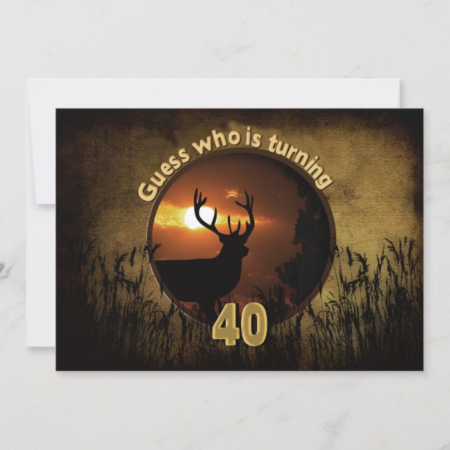 40TH BIRTHDAY INVITATION -Sunset, Deer, Hunters (Front)