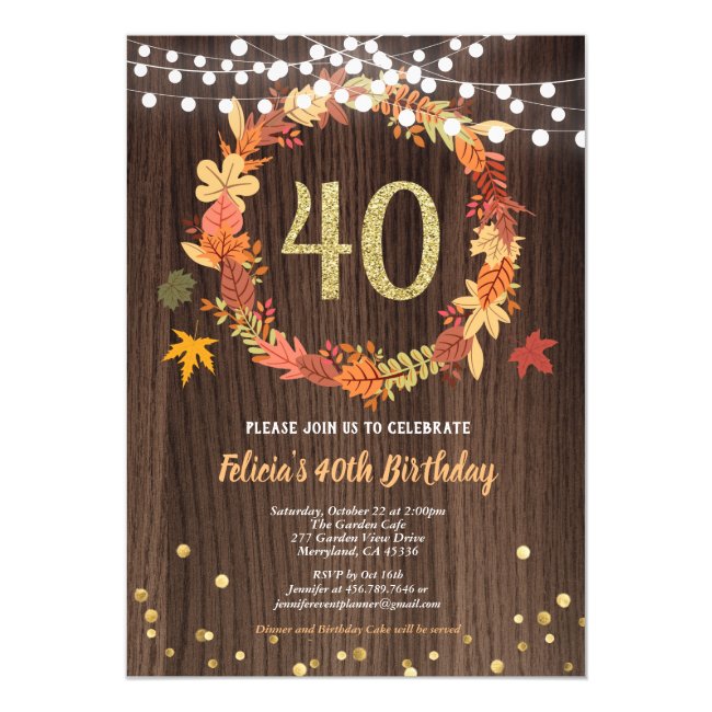 40th birthday invitation Thanksgiving fall rustic