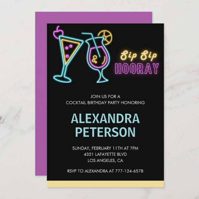 40th birthday invitations Cocktail Neon Glow (Front/Back)