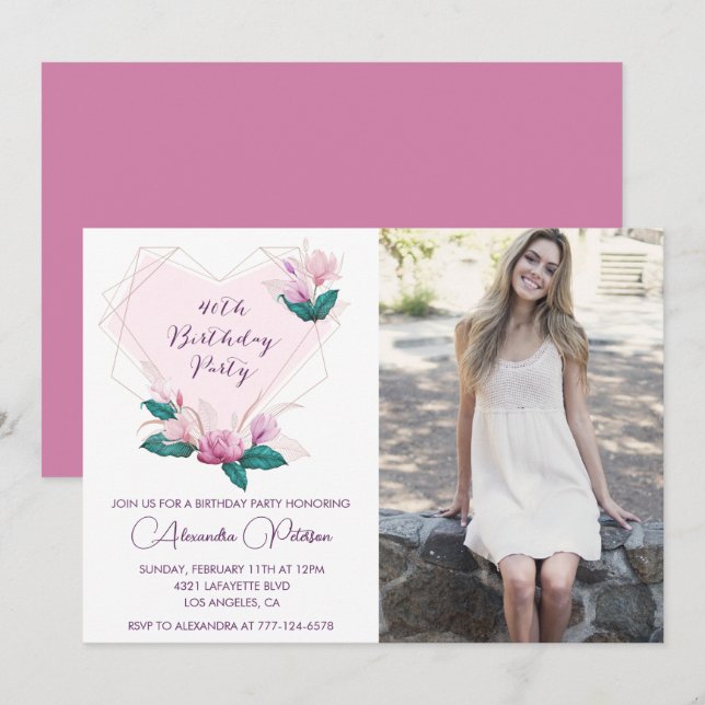 40th birthday invitations Elegant Boho Photo (Front/Back)