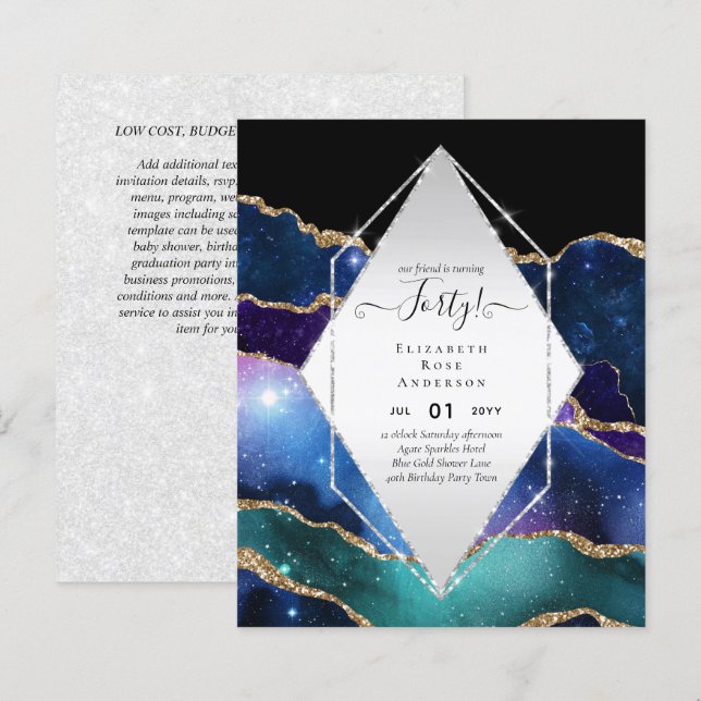 40th Birthday Invitations Glamor Girly Modern FUN (Front/Back)