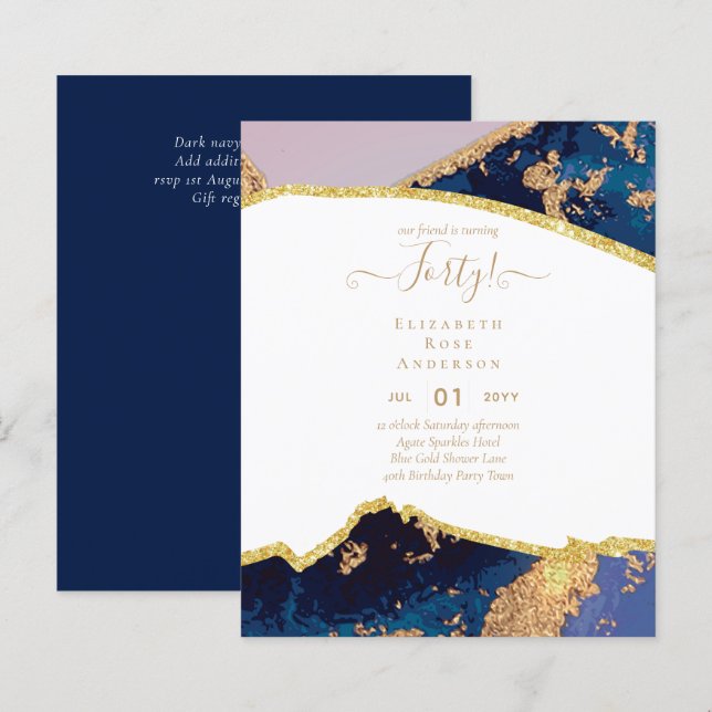 40th Birthday Invitations Glamor Girly Modern FUN (Front/Back)