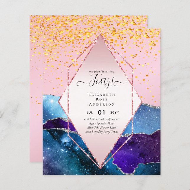 40th Birthday Invitations Glamor Girly Modern FUN (Front/Back)