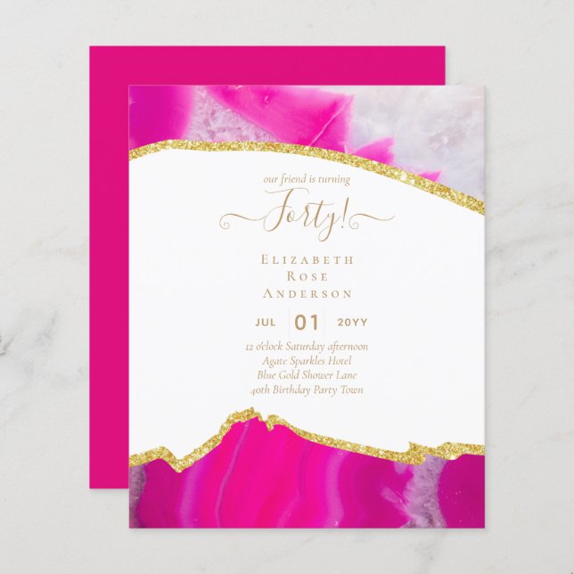40th Birthday Invitations Glamor Girly Modern FUN (Front/Back)