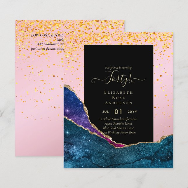 40th Birthday Invitations Glamor Girly Modern FUN (Front/Back)