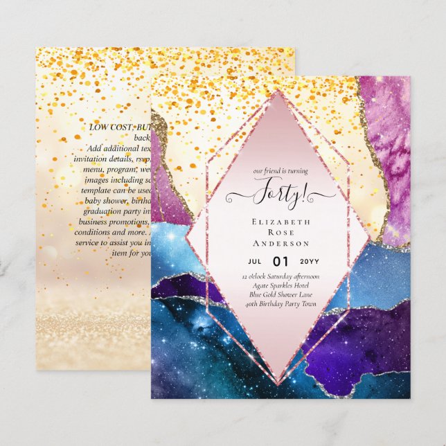 40th Birthday Invitations Glamor Girly Modern FUN (Front/Back)