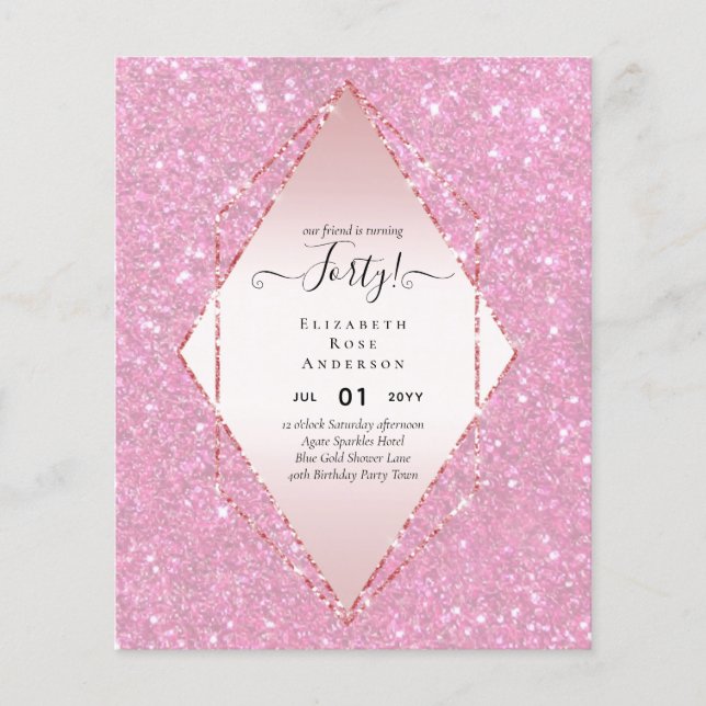 40th Birthday Invitations Glamor Girly Modern FUN Flyer (Front)