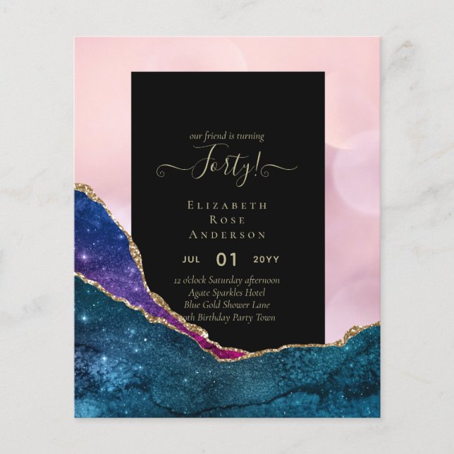 40th Birthday Invitations Glamor Girly Modern FUN Flyer (Front)